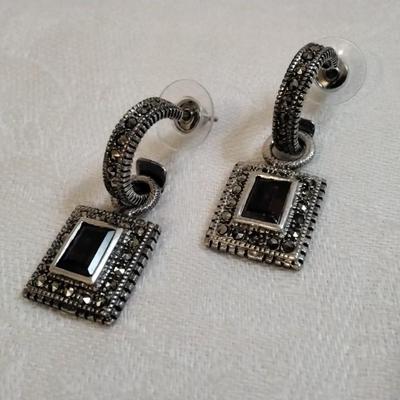 Antique Garnet and Marcasite 925 Earrings