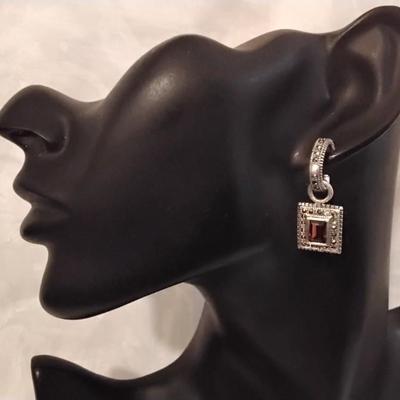 Antique Garnet and Marcasite 925 Earrings