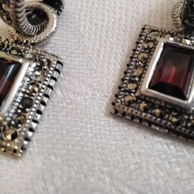 Antique Garnet and Marcasite 925 Earrings