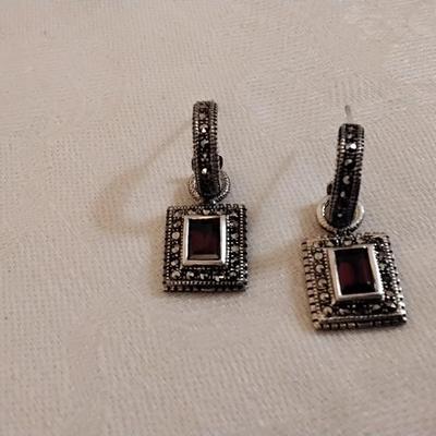 Antique Garnet and Marcasite 925 Earrings