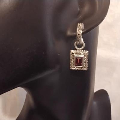 Antique Garnet and Marcasite 925 Earrings