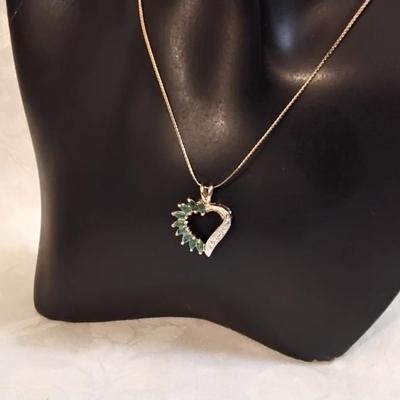 Vintage Ross Simons Emerald and Diamond Gold Vermeil 18" Necklace
