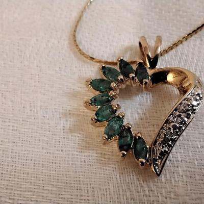 Vintage Ross Simons Emerald and Diamond Gold Vermeil 18" Necklace
