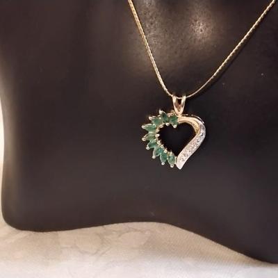Vintage Ross Simons Emerald and Diamond Gold Vermeil 18" Necklace