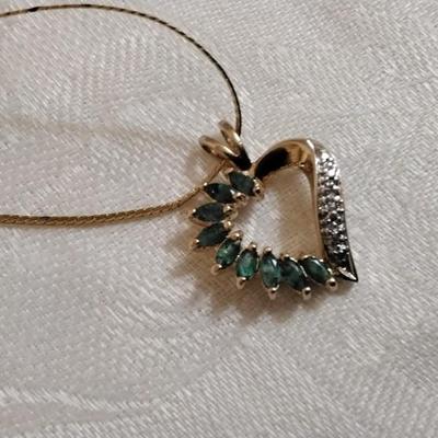 Vintage Ross Simons Emerald and Diamond Gold Vermeil 18" Necklace