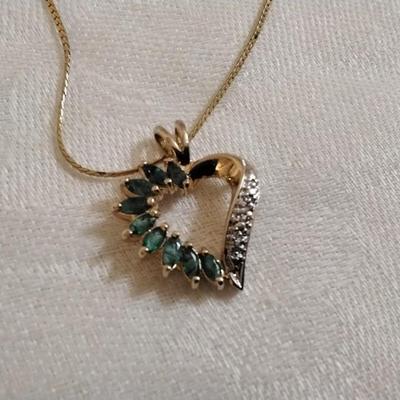 Vintage Ross Simons Emerald and Diamond Gold Vermeil 18" Necklace