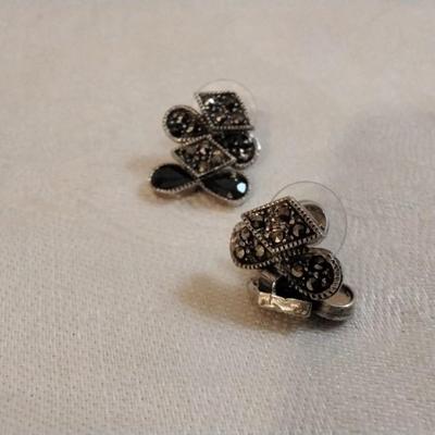 Antique Art Deco Marcasite 925 Earrings With 4 Separate Moving Parts