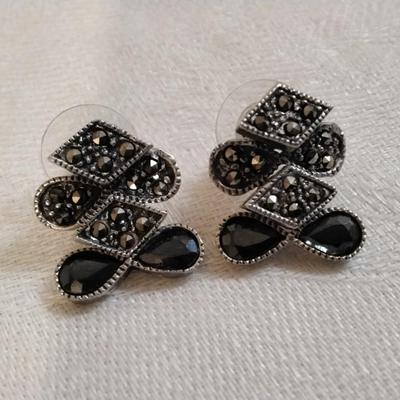 Antique Art Deco Marcasite 925 Earrings With 4 Separate Moving Parts