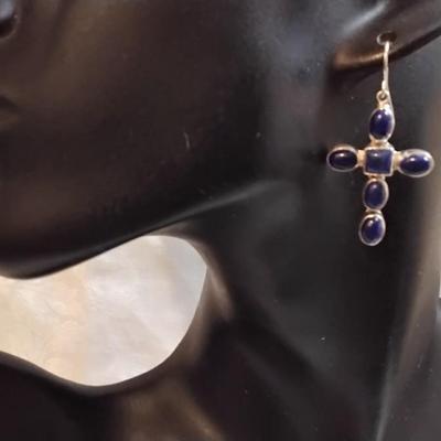Vintage JP (Navajo) Lapis Lazuli Cross 925 Earrings