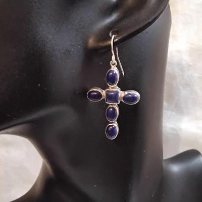 Vintage JP (Navajo) Lapis Lazuli Cross 925 Earrings