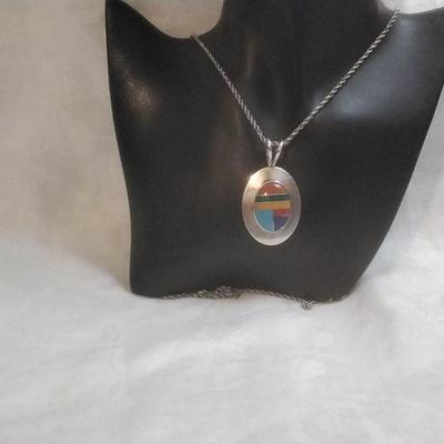 Navajo Lapidary Artist Calvin Desson Inlay Gemstone 925 30" Necklace