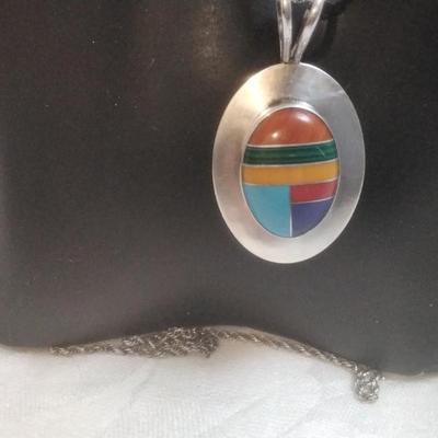 Navajo Lapidary Artist Calvin Desson Inlay Gemstone 925 30" Necklace