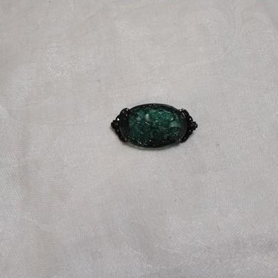 Antique Hand Carved Jade 925 Brooch