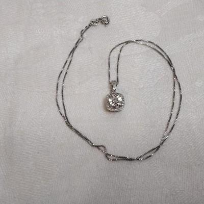 Sun Jewelry Cushion Diamond 18" 925 Necklace