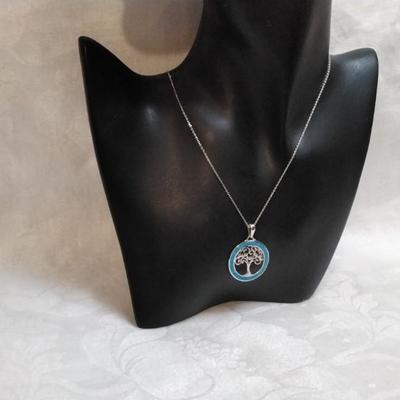 Tree of Life Blue Fire Opal 925 18" Necklace