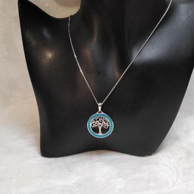 Tree of Life Blue Fire Opal 925 18" Necklace