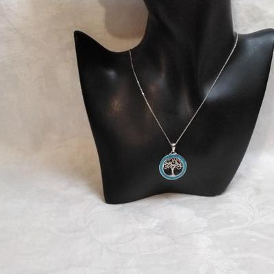 Tree of Life Blue Fire Opal 925 18" Necklace