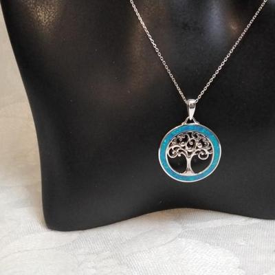 Tree of Life Blue Fire Opal 925 18" Necklace