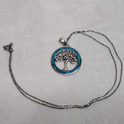 Tree of Life Blue Fire Opal 925 18" Necklace