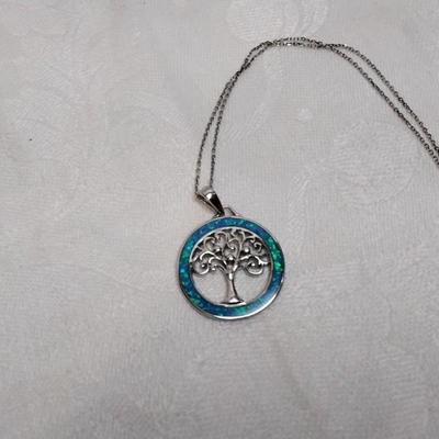 Tree of Life Blue Fire Opal 925 18" Necklace