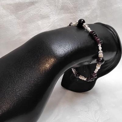 Rhodolite Garnets, Keishi Pearls and 925 Beads 6.5" Bracelet