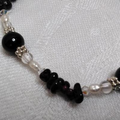 Rhodolite Garnets, Keishi Pearls and 925 Beads 6.5" Bracelet