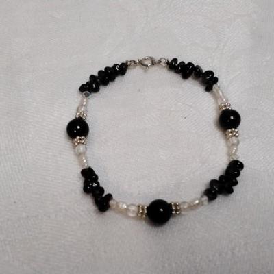 Rhodolite Garnets, Keishi Pearls and 925 Beads 6.5" Bracelet