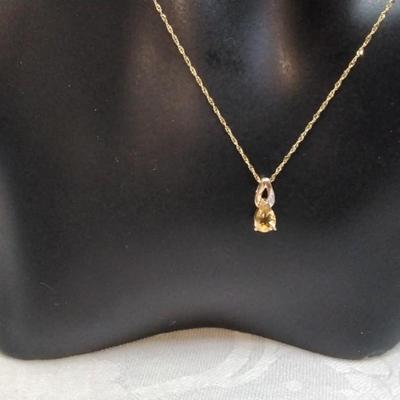 Citrine With Diamond Accent 10k 16" Necklace