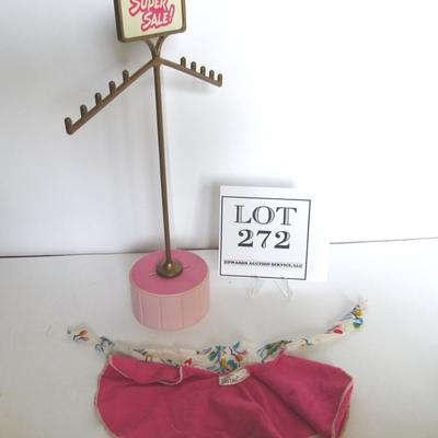 Cute Older Barbie Doll Sized Clothes Stand and Older Barbie Cape With Label