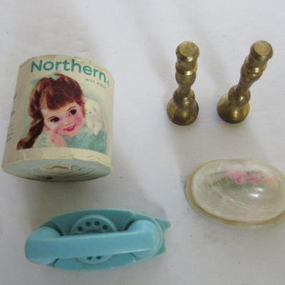 Lot of Miniature Dollhouse Items, Northern Tissue Roll, Candlesticks, More