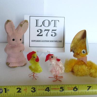 vintage Easter Bunny, Chenille Chick and Roosters