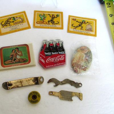 Interesting Lot of Vintage Advertising Items: Salamander Shoes/Germany, Coca Cola Mirrors, Openers