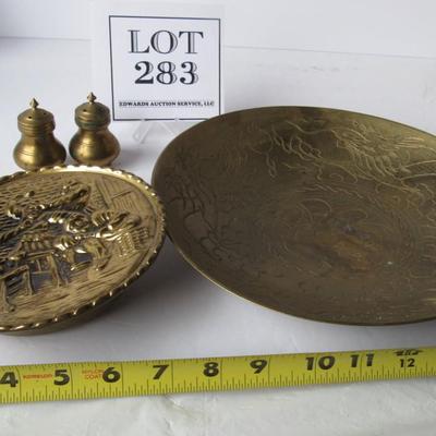Vintage Brass Lot Wall Pocket, Bowl, Shakers