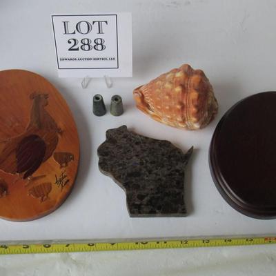 Granite WI Trivet, Granite Beads, Wood Plaque and Wood Figurine Base