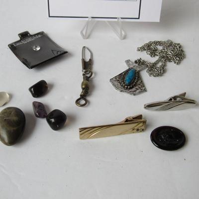 Misc Lot of Jewelry, Polished Stones, Tie Clips
