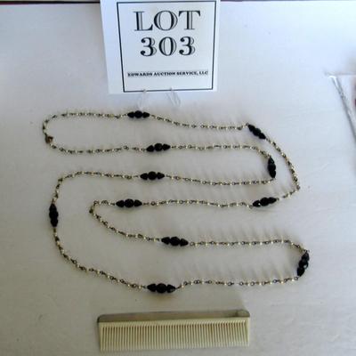 56" Long Flapper Style Necklace and Old Pocket Comb