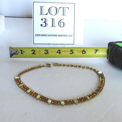 Lot 316: Nice Vintage Orange and Yellow Rhinestone Necklace