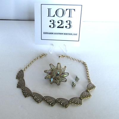 Vintage Necklace, Pin, Earrings