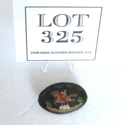 Lot 325: Vintage Russian Lacquer Pin, Signed on Front Bottom