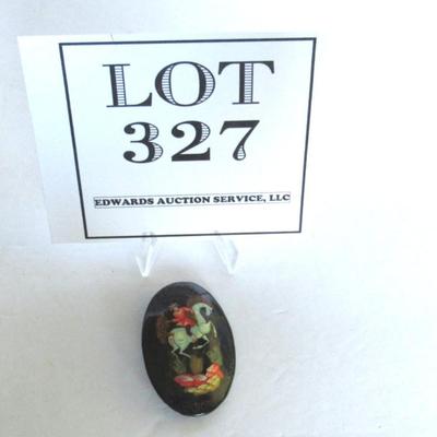 Lot 327: Vintage Russian Lacquer Oval Pin, Signed on Front