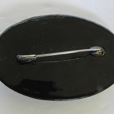 Lot 327: Vintage Russian Lacquer Oval Pin, Signed on Front
