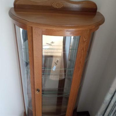 LIGHTED CURIO CABINET WITH MIRRORED BACK
