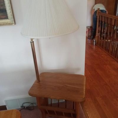 LARGE FRAMED PICTURE AND AN OAK LAMP TABLE