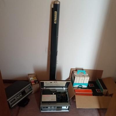 2 ARGUS ELECTROMATIC SLIDE PROJECTORS, SCREEN AND MORE
