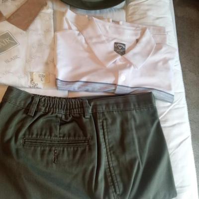 MEN'S SHORTS SIZE 38, GOLF SHIRTS XL AND HATS LARGE