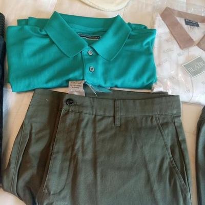 MEN'S SHORTS SIZE 38, GOLF SHIRTS XL AND HATS LARGE