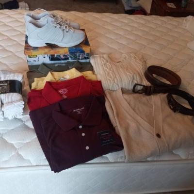 MEN'S POLO SHIRTS & SWEATERS XL, EVERLAST SHOES 10.5