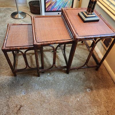 3 Bamboo Rattan Nesting Tables with Lamp 21x16x22