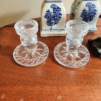 Lot of 4 sets Candle holder Waterford , Blue Glass, Metal Asian , Flow Blue from China