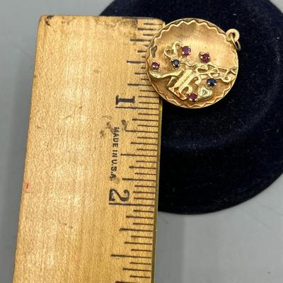Vintage 14k Yellow Gold & Gemstone Sweet 16 Round Pendant Charm Engraved on the Back